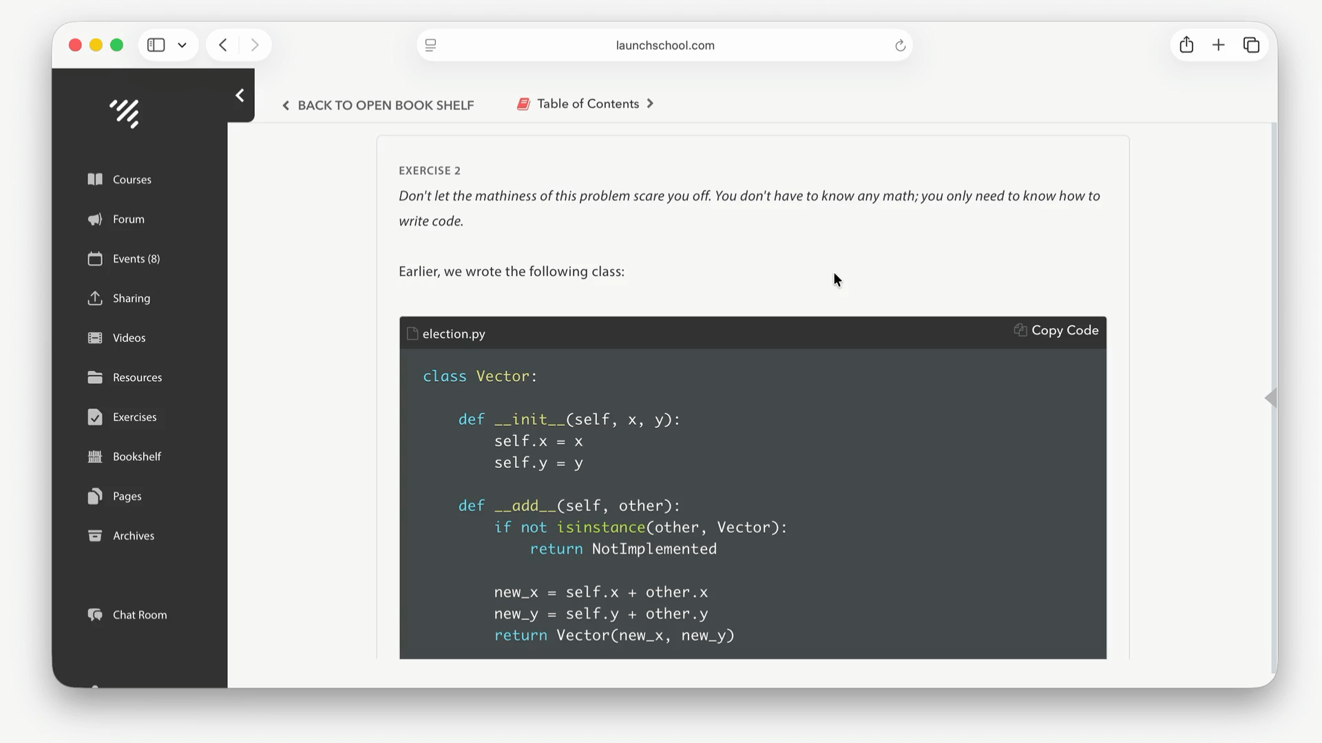 Getting an exercise review in a book