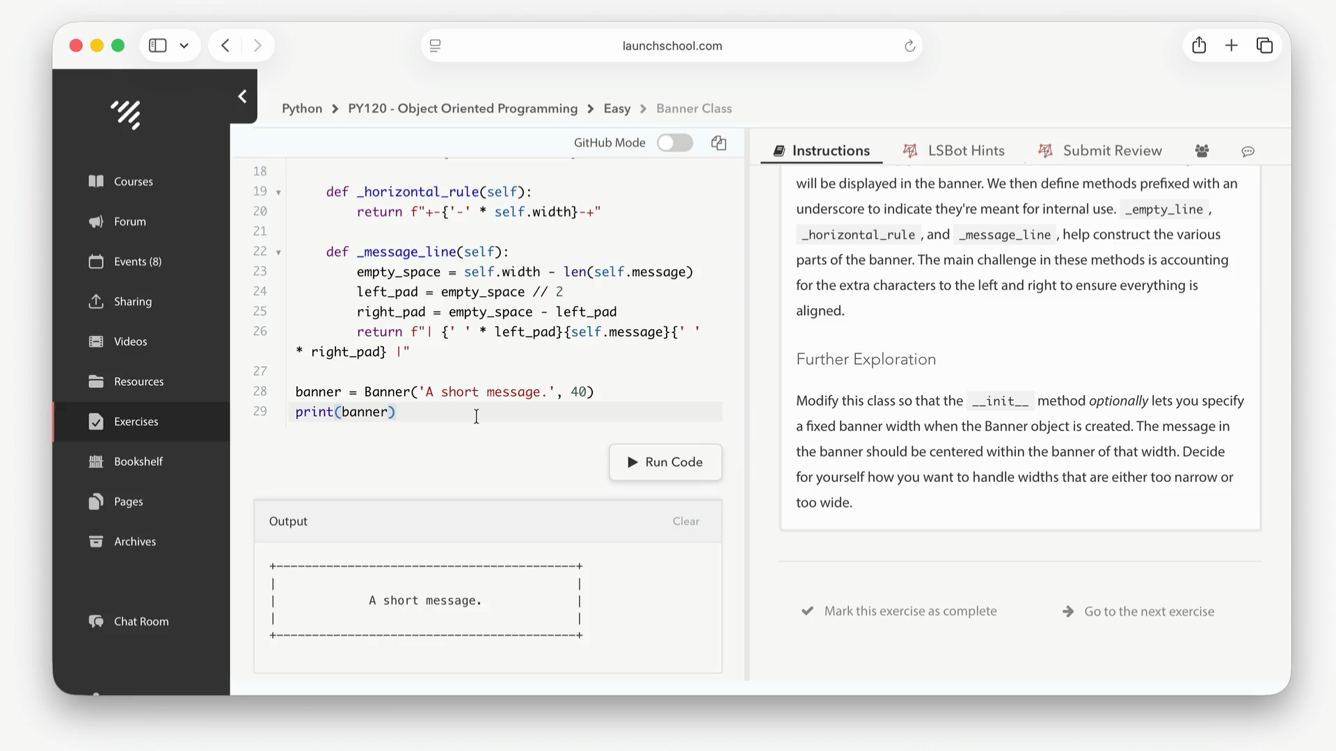 Requesting an LSBot Code Review for an Exercise