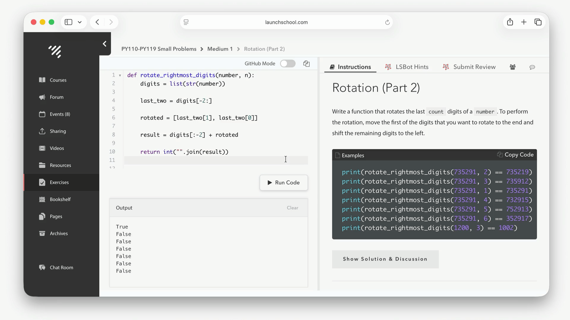 Getting a hint from LSBot on an exercise set